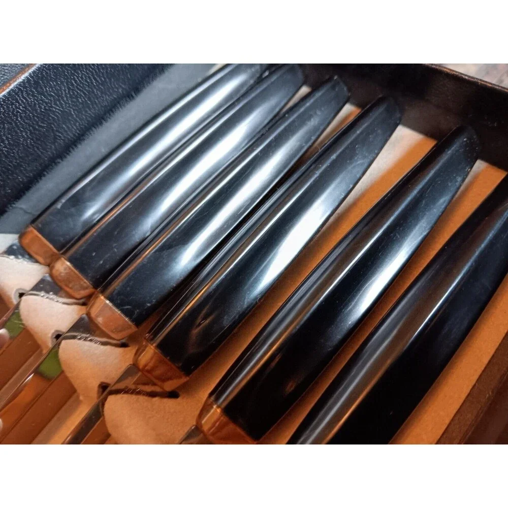 Vintage 1950 MCM Imperial Stainless 6 Carving Steak Knives & Meat Fork Set of 9
